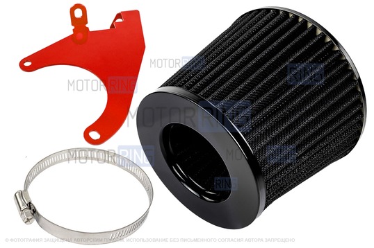 Черный воздушный фильтр нулевого сопротивления MR с красным кронштейном Sal-Man для 8 кл ВАЗ 2108-21099, 2110-2112, 2113-2115, Лада Гранта, Гранта FL, Калина, Калина 2, Приора_1