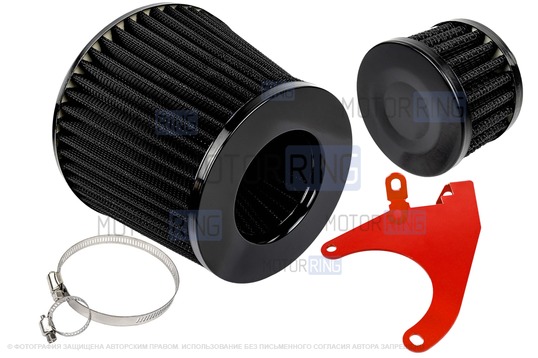 Комплект черных воздушных фильтров нулевого сопротивления (воздушный и картерных газов) MR с красным кронштейном Sal-Man для 8 кл ВАЗ 2108-21099, 2110-2112, 2113-2115, Лада Гранта, Гранта FL, Калина, Калина 2, Приора_1