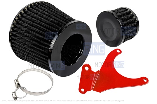 Комплект черных воздушных фильтров нулевого сопротивления (воздушный и картерных газов) MR с красным кронштейном Sal-Man для 16 кл ВАЗ 2110-2112, 2113, 2114 (Супер-Авто), Лада Гранта, Гранта FL, Калина, Калина 2, Приора_1