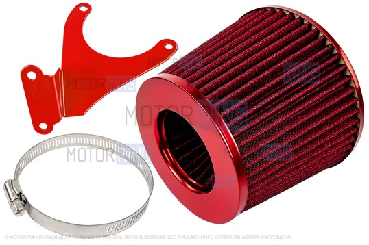 Красный воздушный фильтр нулевого сопротивления MR с красным кронштейном Sal-Man для 16 кл ВАЗ 2110-2112, 2113, 2114 (Супер-Авто), Лада Гранта, Гранта FL, Калина, Калина 2, Приора_1