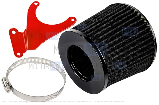 Черный воздушный фильтр нулевого сопротивления MR с красным кронштейном Sal-Man для 16 кл ВАЗ 2110-2112, 2113, 2114 (Супер-Авто), Лада Гранта, Гранта FL, Калина, Калина 2, Приора_1