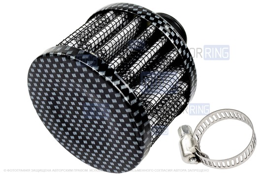 Фильтр нулевого сопротивления вентиляции картерных газов (на сапун) MR под карбон с пропиткой MANNOL для инжекторных ВАЗ 2101-2107, 2108-2115, 2110-2112, Лада Гранта, Калина, Приора, Нива Легенд/Тревел, Шевроле Нива