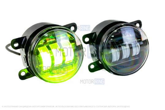 Диодные ПТФ Sal-Man Lime двухцветные (бело-синий 6000К и Лайм) 50W 4600lux для Лада Гранта FL, Веста, Веста NG, Икс Рей, Нива Урбан, Ларгус FL, Рено