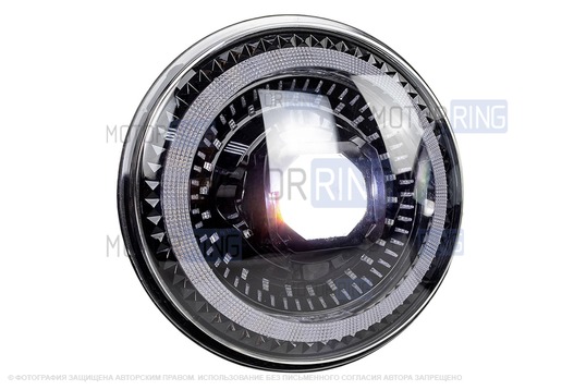 Светодиодная фара TheBestPartner 7 дюймов с линзой в квадратной рамке, повторителем поворотника и многоярусными ДХО для ВАЗ 2101, 2102, Лада 4х4, Нива Легенд