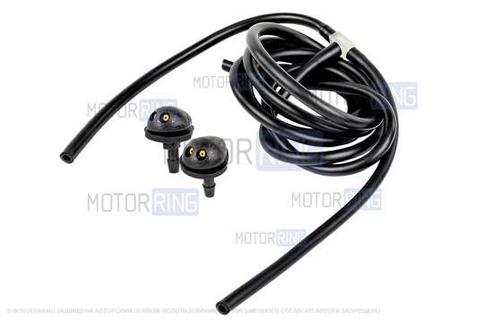 Трубки омывателя лобового стекла черные с тройником и струйными форсунками для Лада Приора_1