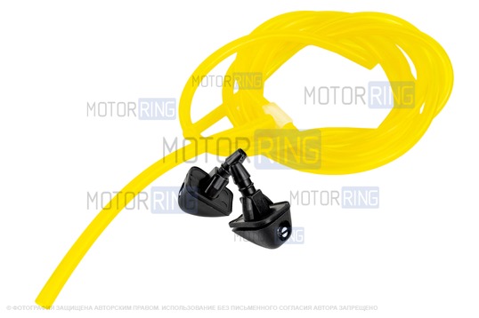 Трубки омывателя лобового стекла желтые с тройником и веерными форсунками БУРАН-3 на защелке (металлический распылитель) для ВАЗ 2108-21099, 2113-2115_1