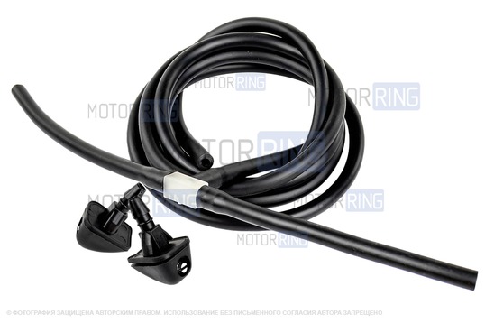 Трубки омывателя лобового стекла черные с тройником и веерными форсунками БУРАН-3 на защелке (металлический распылитель) для ВАЗ 2110-2112_1