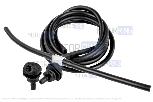 Трубки омывателя лобового стекла черные с тройником и веерными форсунками БУРАН-2 на гайке (пластиковый распылитель) для ВАЗ 2110-2112_1