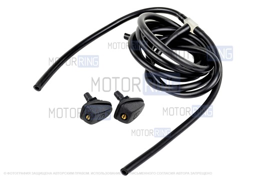 Трубки омывателя лобового стекла черные с тройником и веерными форсунками Мерс GT для Лада Приора_1