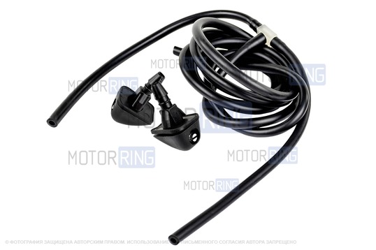 Трубки омывателя лобового стекла черные с тройником и веерными форсунками БУРАН-3 на защелке (металлический распылитель) для Лада Приора_1