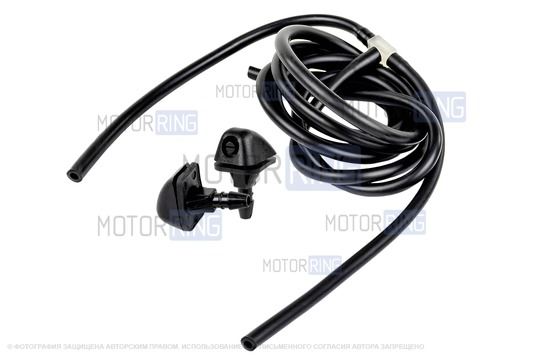 Трубки омывателя лобового стекла черные с тройником и веерными форсунками БУРАН на защелке (пластиковый распылитель) для Лада Приора_1