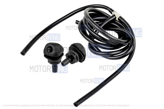 Трубки омывателя лобового стекла черные с тройником и веерными форсунками БУРАН-2 на гайке (пластиковый распылитель) для Лада Приора_1