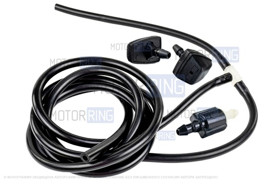 Трубки омывателя лобового стекла черные с тройником, веерными форсунками Тайфун и обратным клапаном Мини для Лада Калина_1