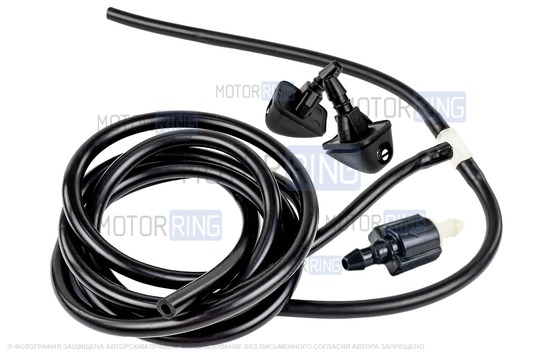 Трубки омывателя лобового стекла черные с тройником, веерными форсунками БУРАН-3 на защелке (металлический распылитель) и обратным клапаном Мини для Лада Калина_1