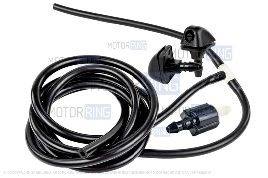 Трубки омывателя лобового стекла черные с тройником, веерными форсунками БУРАН на защелке (пластиковый распылитель) и обратным клапаном Мини для Лада Калина_1