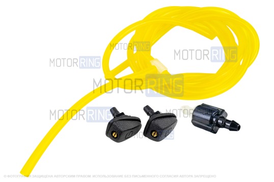 Трубки омывателя лобового стекла желтые с тройником, веерными форсунками Мерс GT и обратным клапаном Мини для ВАЗ 2108-21099, 2113-2115_1