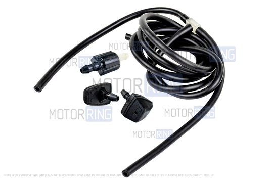 Трубки омывателя лобового стекла черные с тройником, веерными форсунками Тайфун и обратным клапаном Мини для Лада Приора_1