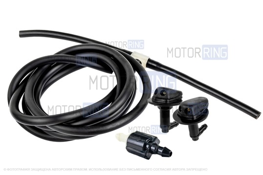 Трубки омывателя лобового стекла черные с тройником, струйными форсунками Мерс нового образца и обратным клапаном Мини для ВАЗ 2110-2112_1