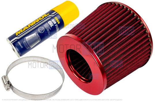 Воздушный фильтр нулевого сопротивления конус MR красный с пропиткой MANNOL для инжекторных ВАЗ 2101-2107, 2108-2115, 2110-2112, Лада Гранта, Калина, Приора, Нива Тревел/Легенд, Шевроле Нива_1
