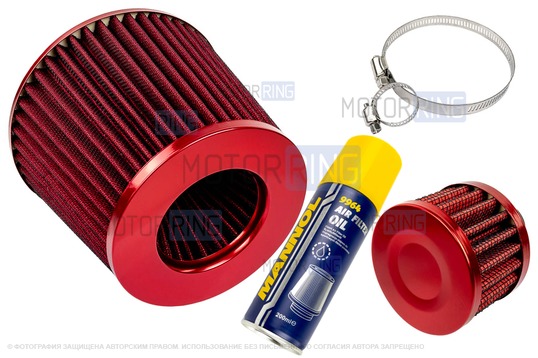 Комплект фильтров нулевого сопротивления (воздушный и картерных газов) MR красных с пропиткой MANNOL для инжекторных ВАЗ 2101-2107, 2108-2115, 2110-2112, Лада Гранта, Калина, Приора, Нива Тревел/Легенд, Шевроле Нива_1
