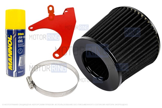 Воздушный фильтр нулевого сопротивления MR черный с красным кронштейном Sal-Man и пропиткой MANNOL для 8 кл ВАЗ 2108-21099, 2110-2112, 2113-2115, Лада Гранта, Гранта FL, Калина, Калина 2, Приора_1