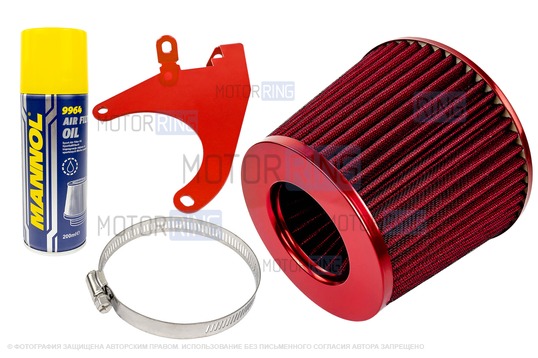 Воздушный фильтр нулевого сопротивления MR красный с красным кронштейном Sal-Man и пропиткой MANNOL для 8 кл ВАЗ 2108-21099, 2110-2112, 2113-2115, Лада Гранта, Гранта FL, Калина, Калина 2, Приора_1