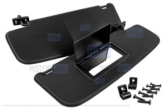 Черные солнечные козырьки с закрывающимся зеркалом и крепежом для Лада Калина 1_1