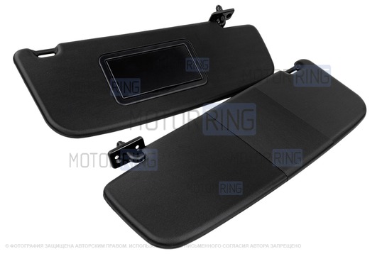 Черные солнечные козырьки с закрывающимся зеркалом и крепежом для Лада Калина 1