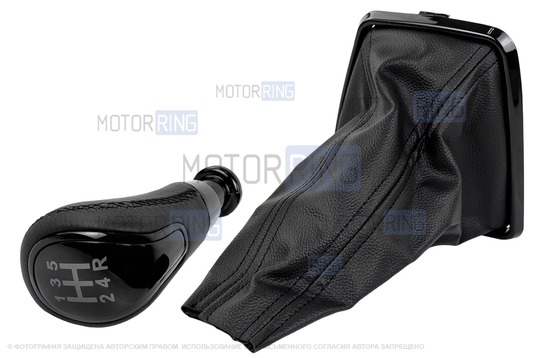 Ручка КПП Sal-Man черный лак с пыльником, рамкой и черной прострочкой для Лада Веста_1