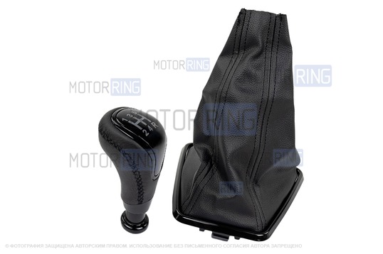 Ручка КПП Sal-Man черный лак с пыльником, рамкой и черной прострочкой для Лада Веста