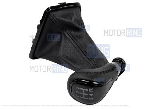 Ручка КПП Sal-Man черный лак с пыльником, рамкой и черной прострочкой для Лада Веста