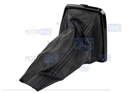 Ручка КПП Sal-Man черный лак с пыльником, рамкой и черной прострочкой для Лада Веста