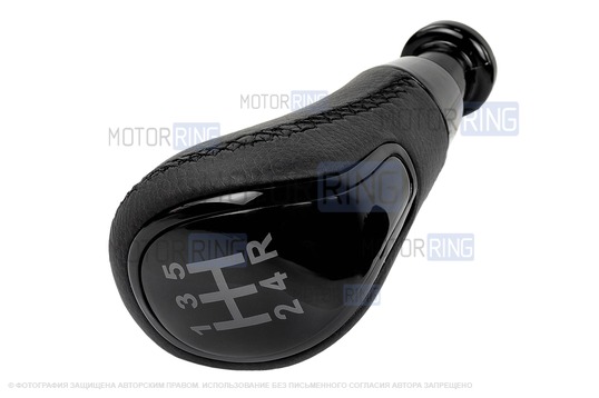 Ручка КПП Sal-Man черный лак с пыльником, рамкой и черной прострочкой для Лада Веста