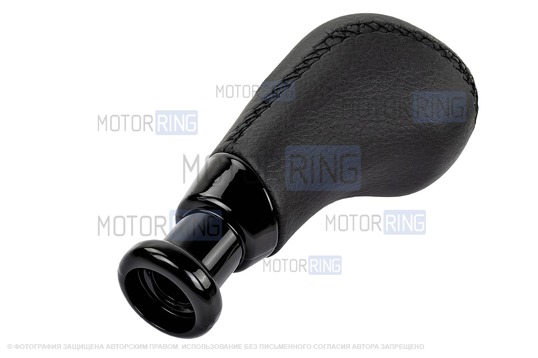 Ручка КПП Sal-Man черный лак с пыльником, рамкой и черной прострочкой для Лада Веста