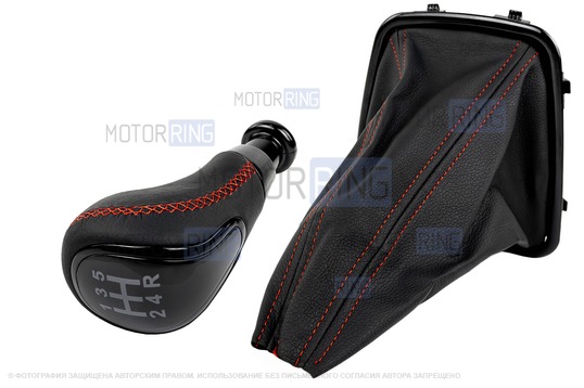 Ручка с пыльником Sal-Man в стиле Весты черный лак с красной строчкой на рычаг КПП с тросовым приводом для Лада Калина 2, Гранта, Гранта FL, Датсун_1