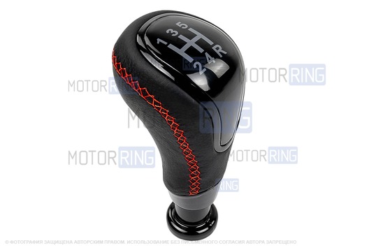 Ручка с пыльником Sal-Man в стиле Весты черный лак с красной строчкой на рычаг КПП с тросовым приводом для Лада Калина 2, Гранта, Гранта FL, Датсун