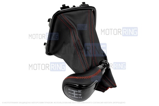 Ручка с пыльником Sal-Man в стиле Весты черный лак с красной строчкой на рычаг КПП с тросовым приводом для Лада Калина 2, Гранта, Гранта FL, Датсун