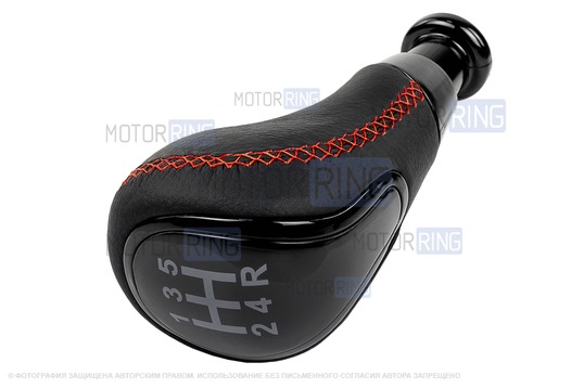 Ручка с пыльником Sal-Man в стиле Весты черный лак с красной строчкой на рычаг КПП с тросовым приводом для Лада Калина 2, Гранта, Гранта FL, Датсун