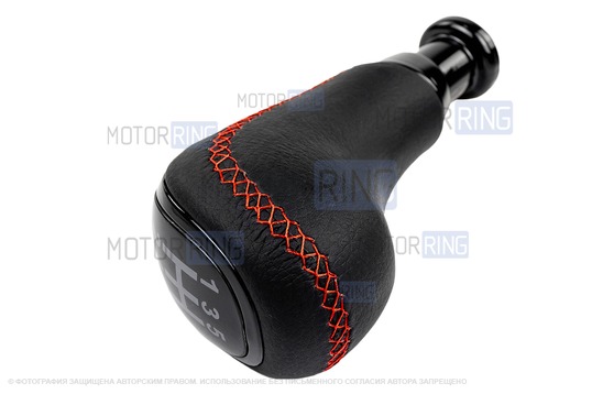 Ручка с пыльником Sal-Man в стиле Весты черный лак с красной строчкой на рычаг КПП с тросовым приводом для Лада Калина 2, Гранта, Гранта FL, Датсун