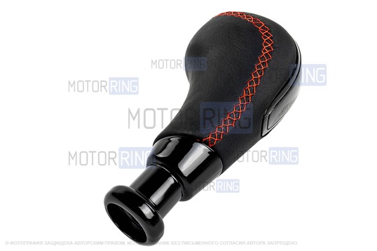 Ручка с пыльником Sal-Man в стиле Весты черный лак с красной строчкой на рычаг КПП с тросовым приводом для Лада Калина 2, Гранта, Гранта FL, Датсун