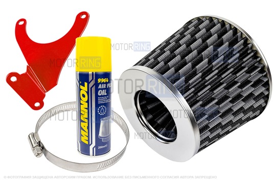 Воздушный фильтр нулевого сопротивления MR под карбон с красным кронштейном Sal-Man и пропиткой MANNOL для 16 кл ВАЗ 2110-2112, 2113, 2114 (Супер-Авто), Лада Гранта, Гранта FL, Калина, Калина 2, Приора_1