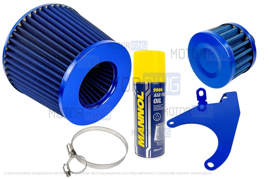 Комплект воздушных фильтров нулевого сопротивления (воздушный и картерных газов) MR синих с синим кронштейном Sal-Man и пропиткой MANNOL для 8 кл ВАЗ 2108-21099, 2110-2112, 2113-2115, Лада Гранта, Гранта FL, Калина, Калина 2, Приора_1