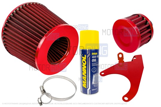 Комплект воздушных фильтров нулевого сопротивления (воздушный и картерных газов) MR красных с красным кронштейном Sal-Man и пропиткой MANNOL для 8 кл ВАЗ 2108-21099, 2110-2112, 2113-2115, Лада Гранта, Гранта FL, Калина, Калина 2, Приора_1