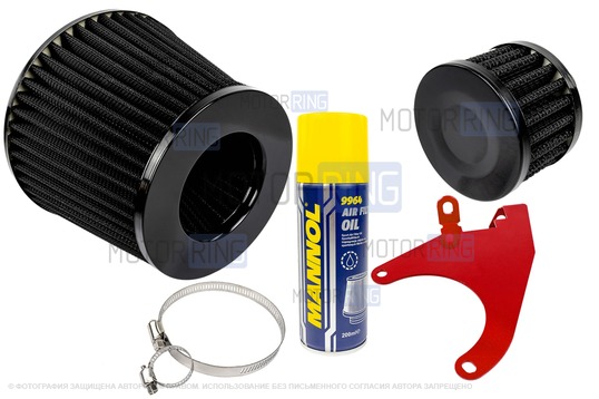 Комплект воздушных фильтров нулевого сопротивления (воздушный и картерных газов) MR черных с красным кронштейном Sal-Man и пропиткой MANNOL для 8 кл ВАЗ 2108-21099, 2110-2112, 2113-2115, Лада Гранта, Гранта FL, Калина, Калина 2, Приора_1