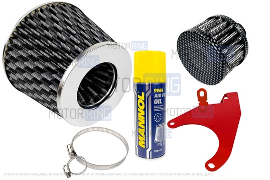Комплект воздушных фильтров нулевого сопротивления (воздушный и картерных газов) MR под карбон с красным кронштейном Sal-Man и пропиткой MANNOL для 8 кл ВАЗ 2108-21099, 2110-2112, 2113-2115, Лада Гранта, Гранта FL, Калина, Калина 2, Приора_1