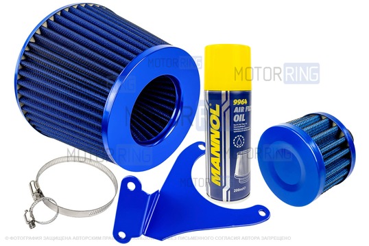 Комплект воздушных фильтров нулевого сопротивления (воздушный и картерных газов) MR синих с синим кронштейном Sal-Man и пропиткой MANNOL для 16 кл ВАЗ 2110-2112, 2113, 2114 (Супер-Авто), Лада Гранта, Гранта FL, Калина, Калина 2, Приора_1