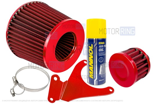 Комплект воздушных фильтров нулевого сопротивления (воздушный и картерных газов) MR красных с красным кронштейном Sal-Man и пропиткой MANNOL для 16 кл ВАЗ 2110-2112, 2113, 2114 (Супер-Авто), Лада Гранта, Гранта FL, Калина, Калина 2, Приора_1