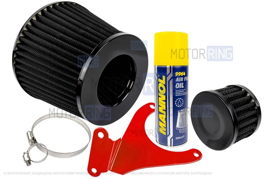 Комплект воздушных фильтров нулевого сопротивления (воздушный и картерных газов) MR черных с красным кронштейном Sal-Man и пропиткой MANNOL для 16 кл ВАЗ 2110-2112, 2113, 2114 (Супер-Авто), Лада Гранта, Гранта FL, Калина, Калина 2, Приора_1