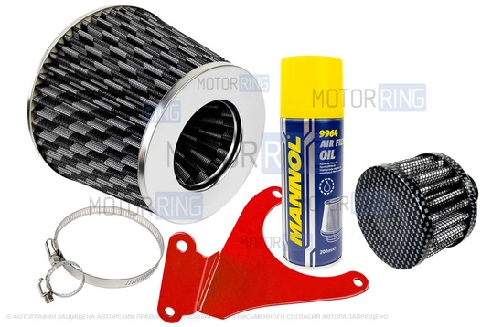 Комплект воздушных фильтров нулевого сопротивления (воздушный и картерных газов) MR под карбон с красным кронштейном Sal-Man и пропиткой MANNOL для 16 кл ВАЗ 2110-2112, 2113, 2114 (Супер-Авто), Лада Гранта, Гранта FL, Калина, Калина 2, Приора_1