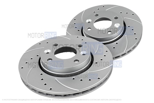 Вентилируемые передние тормозные диски МАВИКО PRO R15 с насечками и перфорацией для Лада Веста, Икс Рей, Ларгус, Renault Logan, Sandero, Megane, Clio, Nissan Micra, Note, Tiida